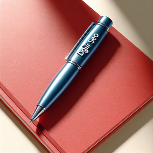 Kırmızı bir defterin üzerinde "Dgill Seo" yazılı mavi bir tükenmez kalem.